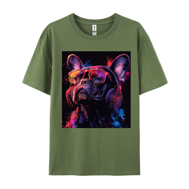 Крутая футболка с французским бульдогом обычная скидка топы круглым вырезом