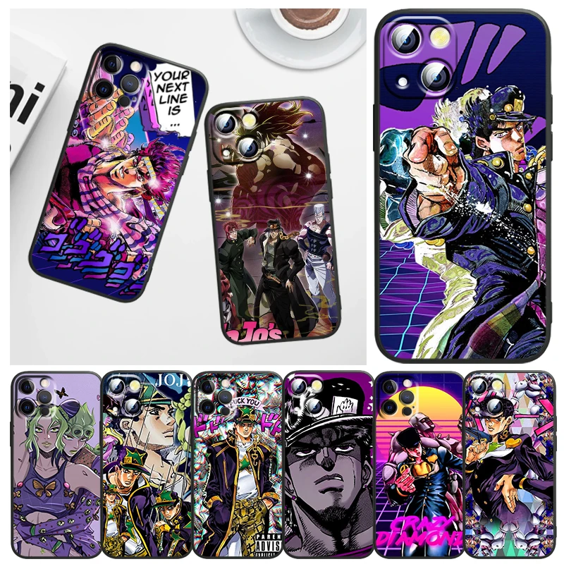 

Phone Case For Apple iPhone 14 13 12 11 mini 8 7 6 XS XR X SE 2020 Pro Max Plus Funda JoJo's Bizarre Adventure Anime Black Cover
