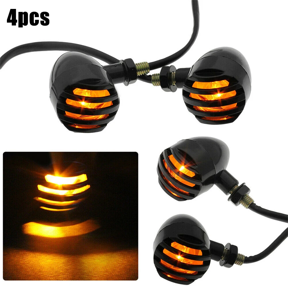 

4x Motorcycles Accessories Black Turn Signal Indicator Amber Light 2 Wire Connect For Bobber Chopper Cruiser Indicators Tools