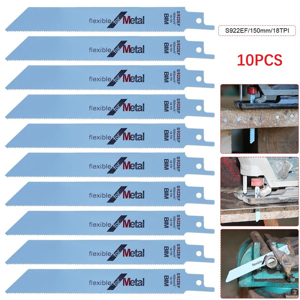 10pcs 150mm S922EF Bi-metal Reciprocating Saw Blades Set Flexible For Automobile Manufacturing Cutting Metal Wood Furniture