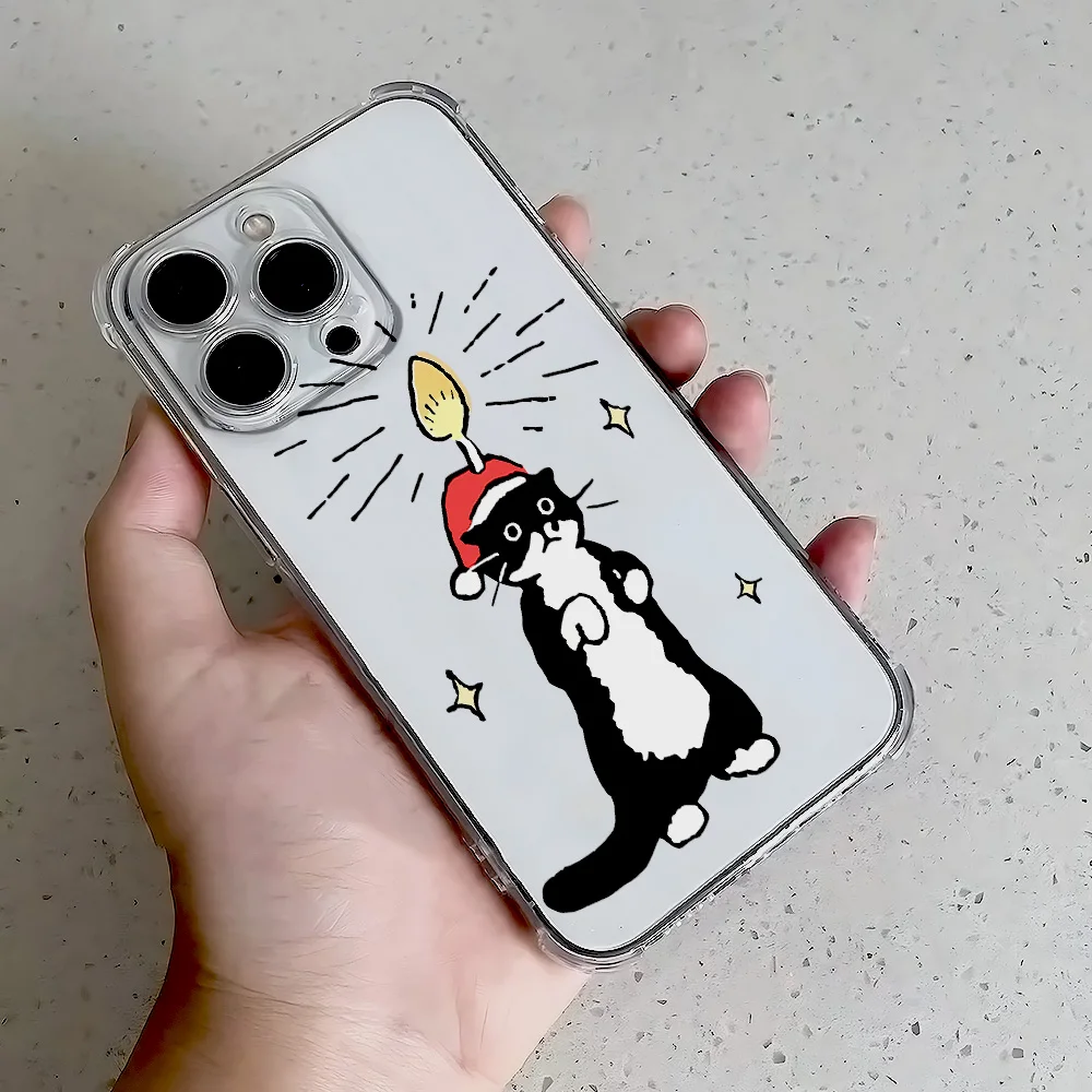 Фото Для iPhone 17 16 15 14 13 12 11 Pro Xs Max Air 16e 7 8 6 6s Plus XR SE 2020 2022 Чехол Рождественский кот Силиконовый противоударный чехол №3