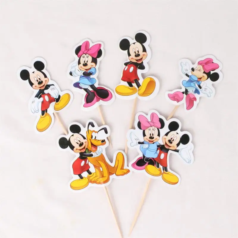 

24pcs New Cartoon Mickey Minnie Mouse Cupcake Toppers Pick Kids Birthday Party Supplies Wedding Cake Flag Decorations Girl Gift