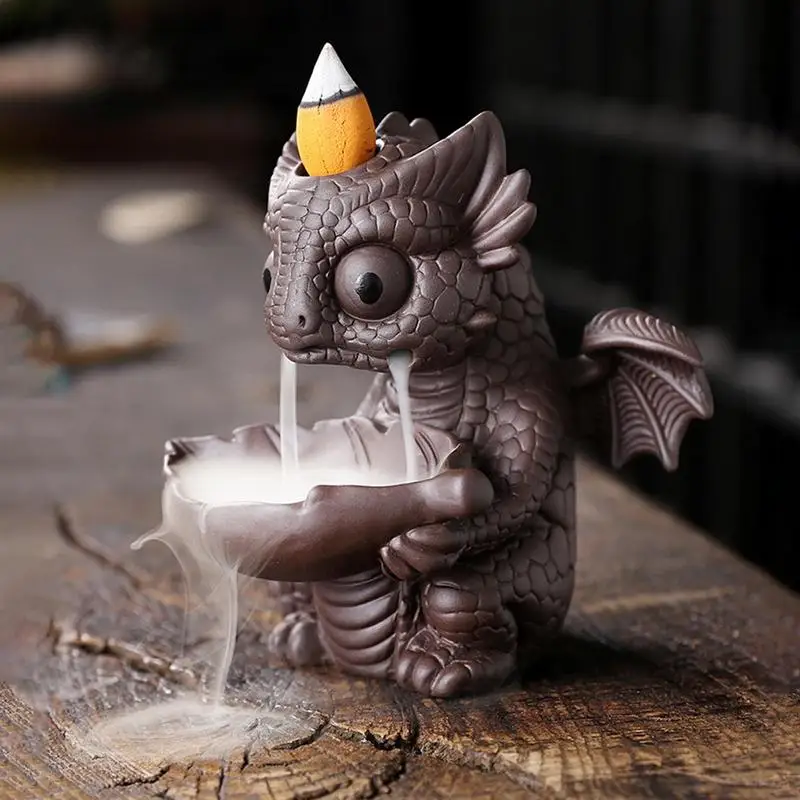

Cute Dinosaur Handicrafts Waterfall Backflow Incense Burner Ceramic Clay Dragon Censer Backflow Incense Burner Incense Holder