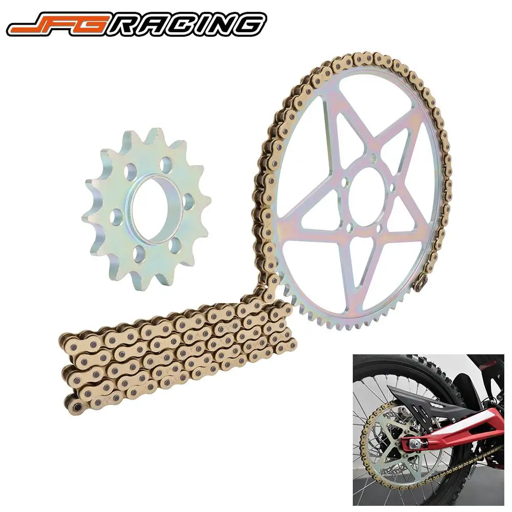 Цепь Передняя для мотоцикла 106L, 112L, 14T, задняя, 48T, 58T, Звездочка для внедорожника Surron Sur-Ron Sur Ron Lightbee X S