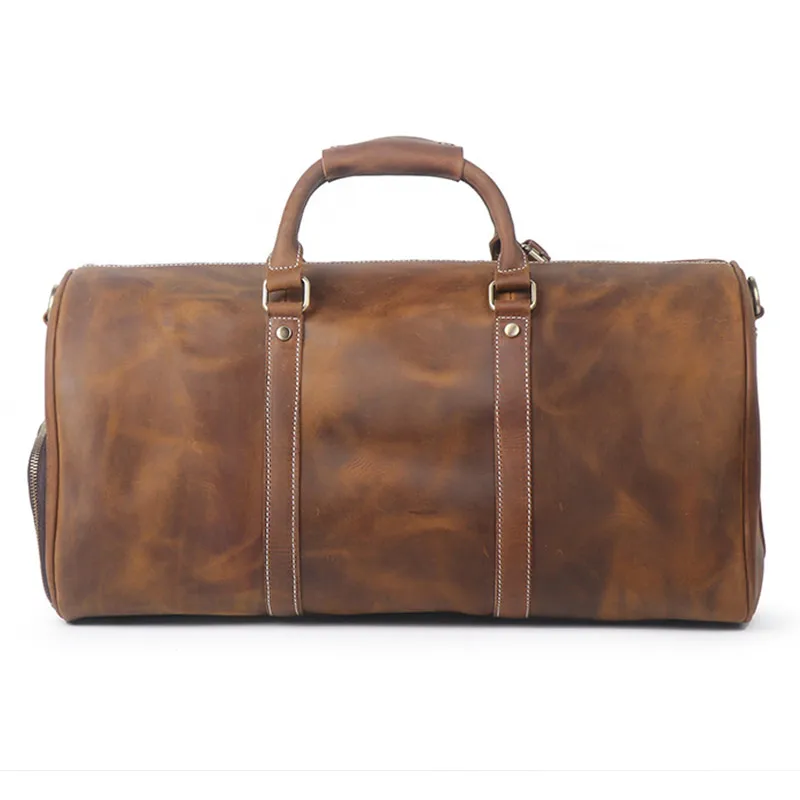 Men's Genuine Leather Travel Duffle Bag Men Large Business Travel Bag Male Crazy Horse Leather Shoulder Bag Travel Briefcase