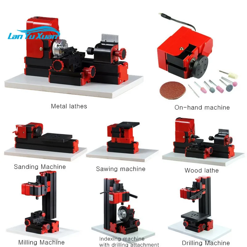 

8 In 1 Mini Multipurpose Machine 12VDC 24W 2A 20000r/min Metal Wood Lathe Drilling Sanding Turning Milling Sawing Machine