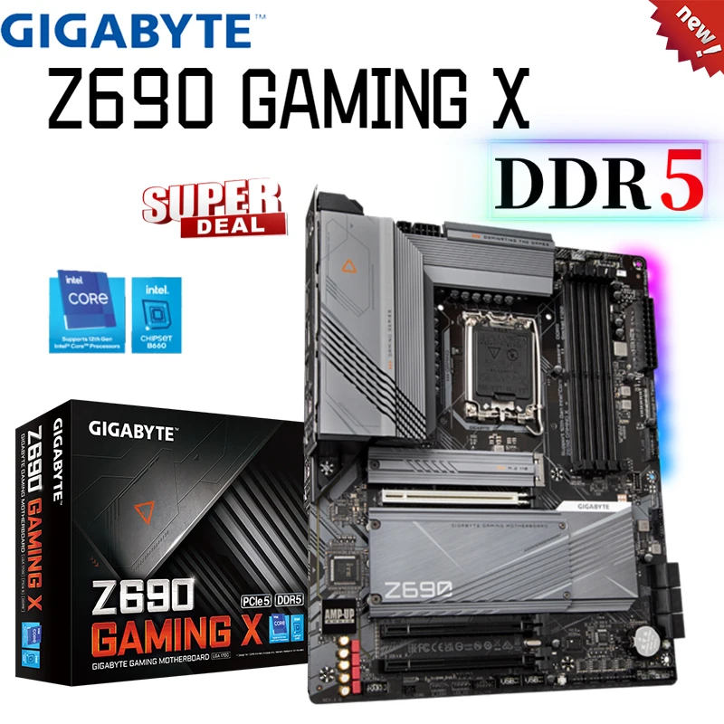 

Материнская плата Gigabyte Z690 GAMING X D5, поддержка процессора Intel 12-го поколения LGA 1700 DDR5 6000 МГц 128 ГБ NVMe PCIe 4,0 M.2 ATX, материнская плата, Новинка