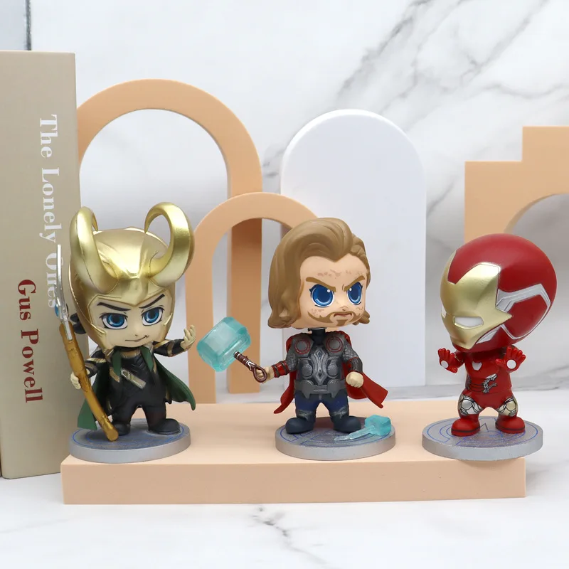 Marvel Avengers Cartoon Hero Ornament Spring Can Shake Head Car Decoration Iron Man Thanos Cute Doll |