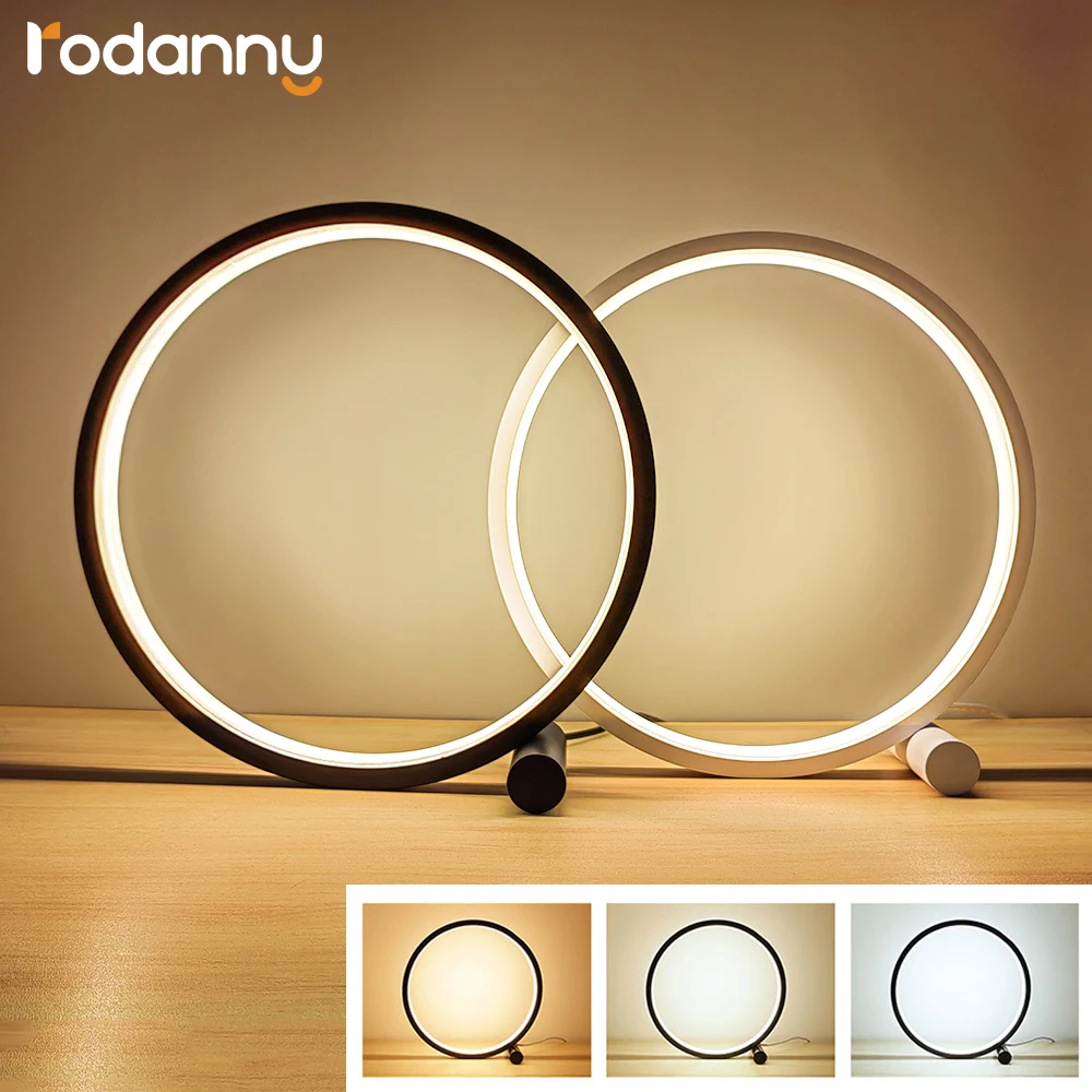 

Rodanny 25CM LED Bedroom Round Table Lamp Dimmable Touch Bedside Lamp Round Night Light Living Room Decorative Lamp