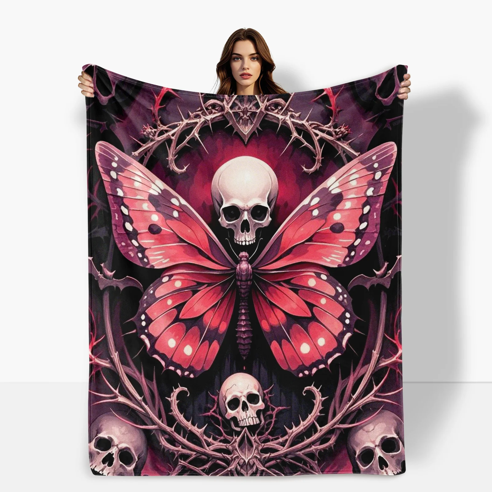 Темно-красный бабочка череп летучая мышь шипы дизайн теплое одеяло для