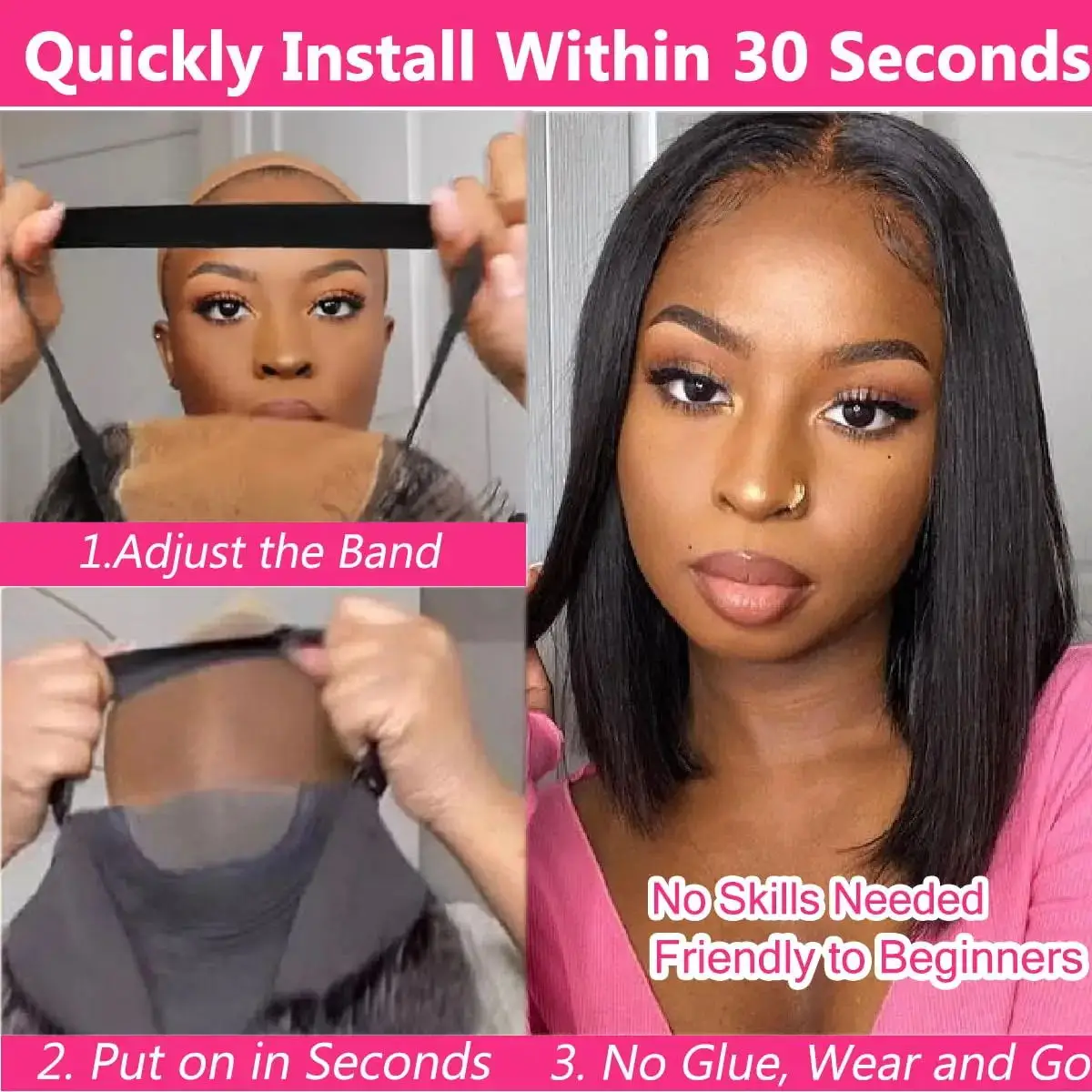 Парик Wear And Go Bob прямые короткие волосы парик из человеческих волос без клея