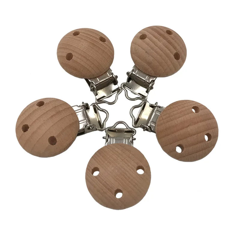 20pcs Beech Wooden Pacifier Clip Nursing Accessories Beech Pacifier Clips Chewable Teething Diy Dummy Clip Chains Baby Teether