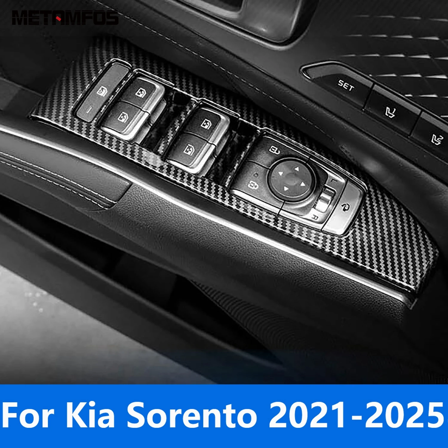

Для Kia Sorento MQ4 2021-2024 2025 из углеродного волокна, крышка переключателя подъема окна, отделка внутри двери, подлокотник, рамка, аксессуары, Стайлинг автомобиля