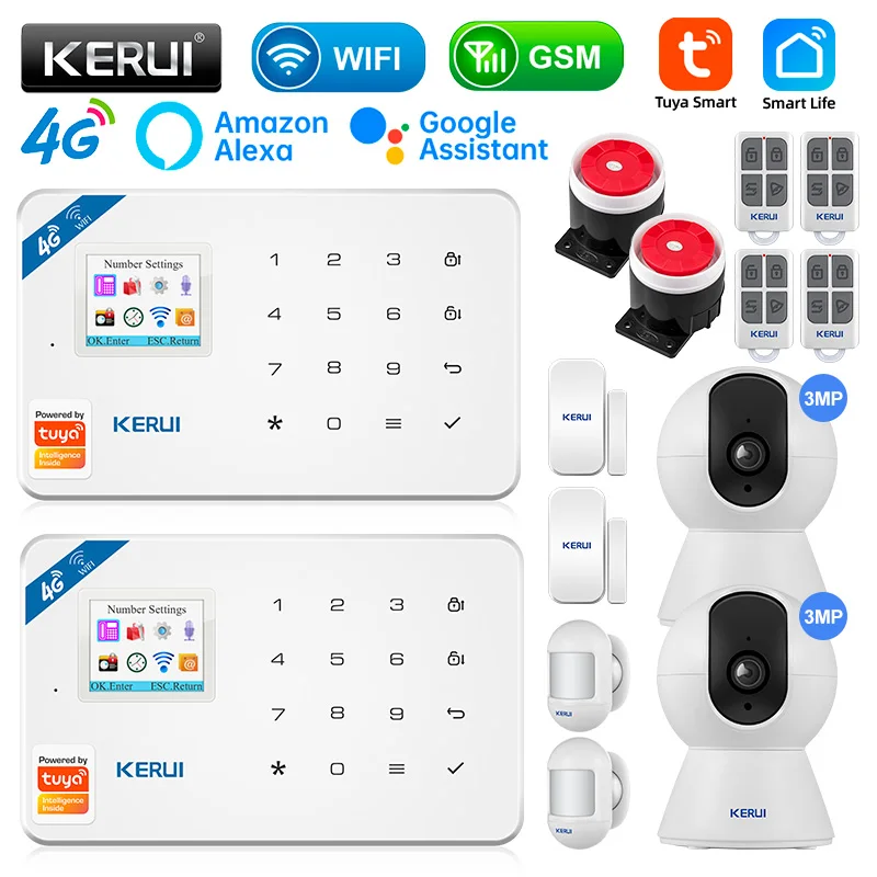 

KERUI W184 Tuya Smart Home GSM 4G WIFI Security Protection Alarms Anti Theft Security Alarm System Kit Sensor 6 Languages Garage