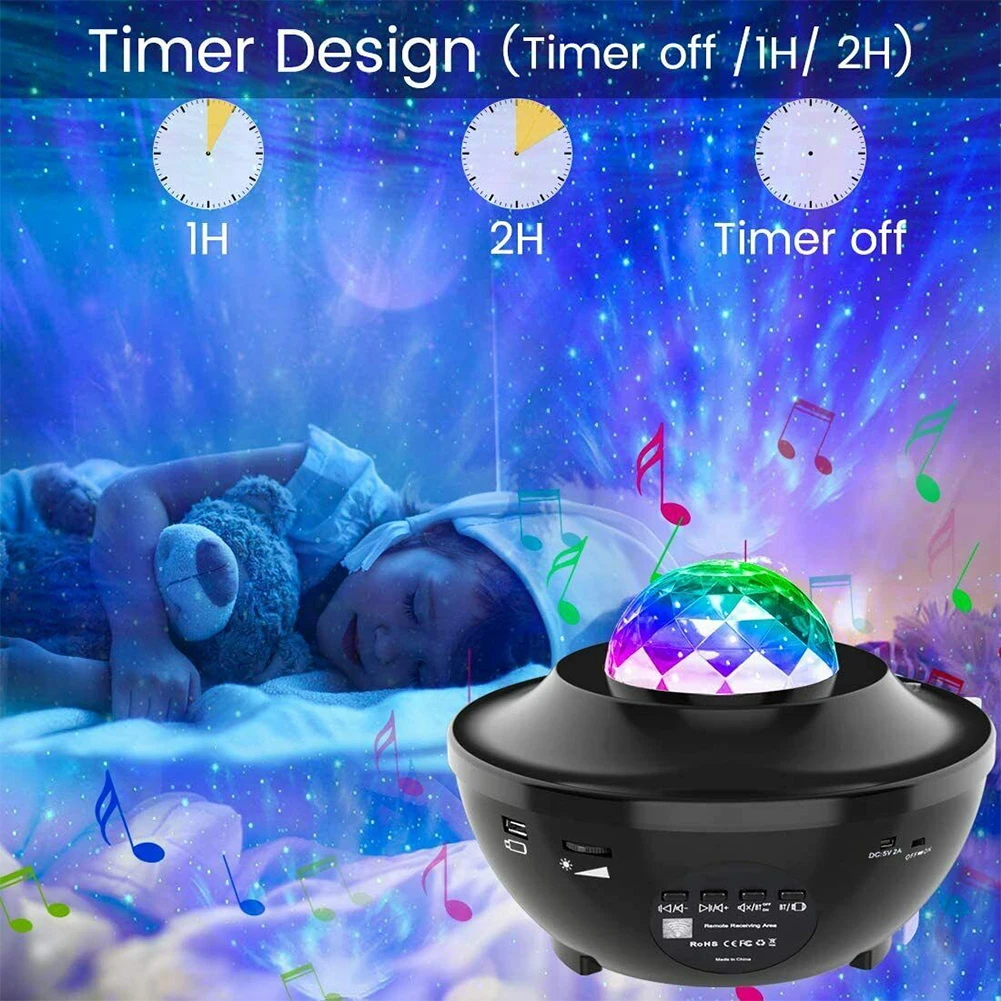 Colorful Starry Sky Galaxy Projector Blueteeth USB Voice Control Music Player LED Night Light Charging Projection Lamp Party