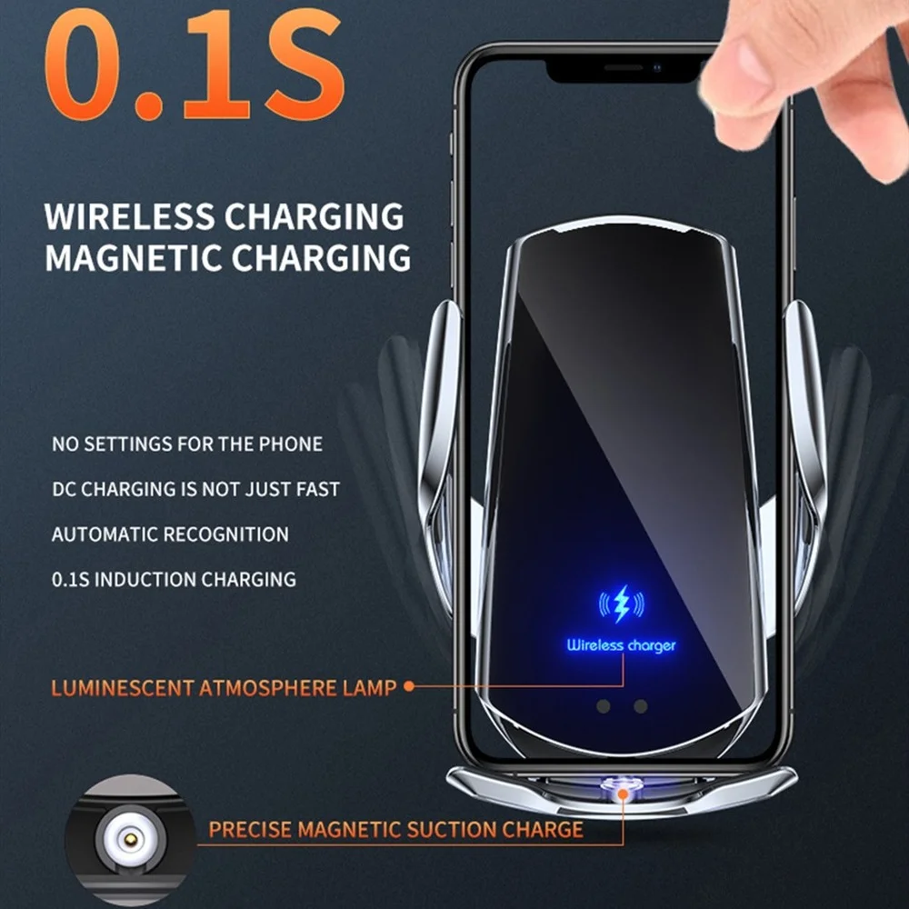 Фото Автомобильное зарядное устройство 15 Вт Qi для iphone 13 Pro Max 11 12 14 Pro Max Xiaomi Samsung, Индукционная Беспроводная зарядка №3