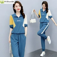 2022 summer new korean comfortable sports suit female short sleeved shirt pants two piece set womens tracksuit suits