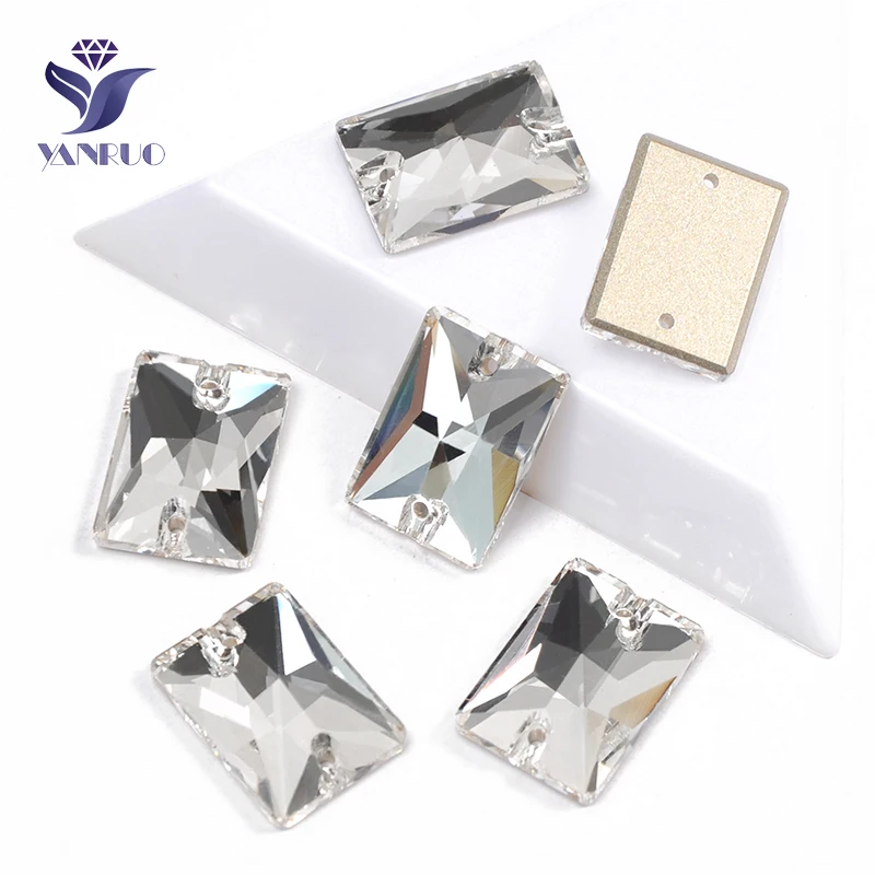

YANRUO 3250 All Sizes Clear Rectangle Top Quality Crystal Rhinestone Glass Stones Flat Back Sew On Strass For Garments