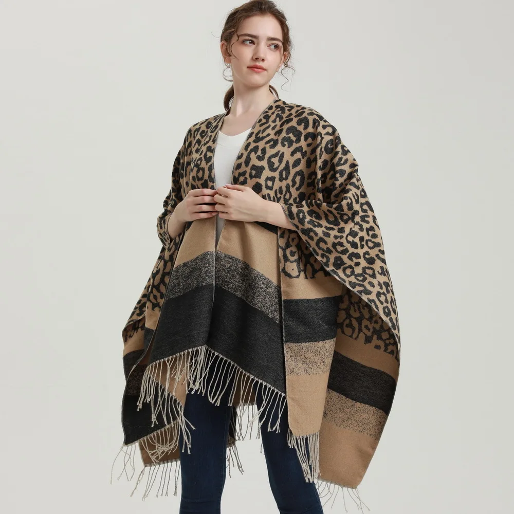 

Cashmere Pashmina Female Bufanda Mujer Fashion Leopard Ponchos for Women Oversized Shawls and Wraps Elegant Capes Winter Blanket