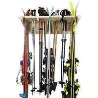 Wooden Home Organizer Shelf Sports Tool Ski Snowboard Rack Wall Mounted Skiing Storage Holder