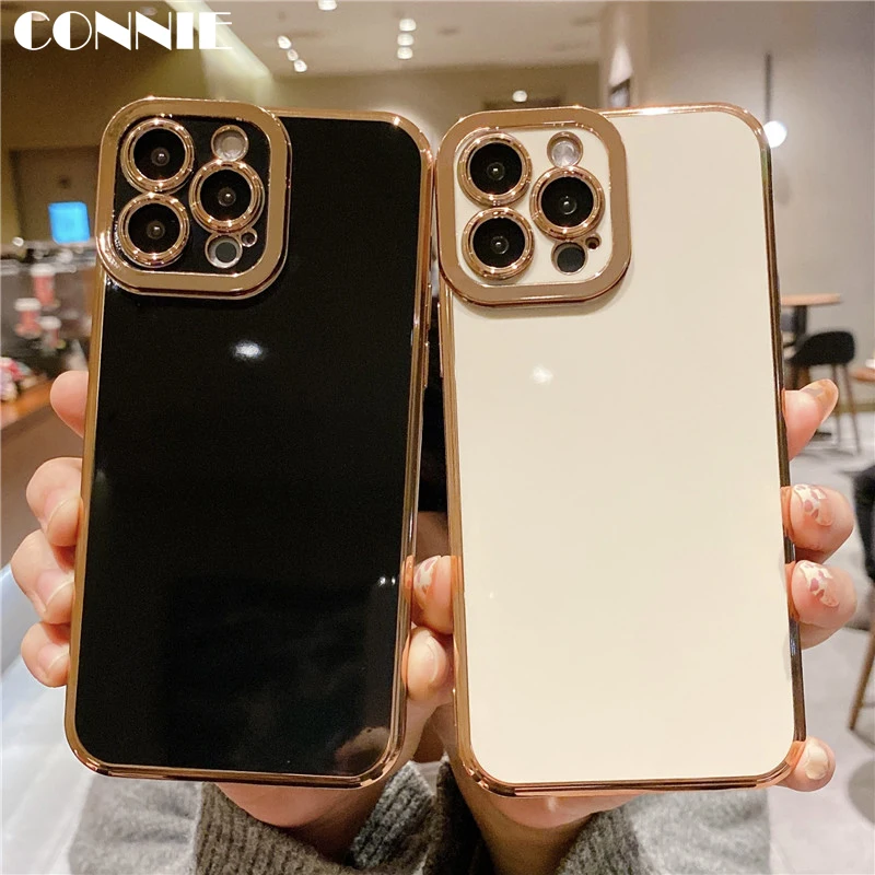 

Luxury 6D Plating Solid Color Shockproof Case for iPhone 13 12 11 Pro XS Max X XR 8 7 Plus Camera Protection Soft Silicon Cover