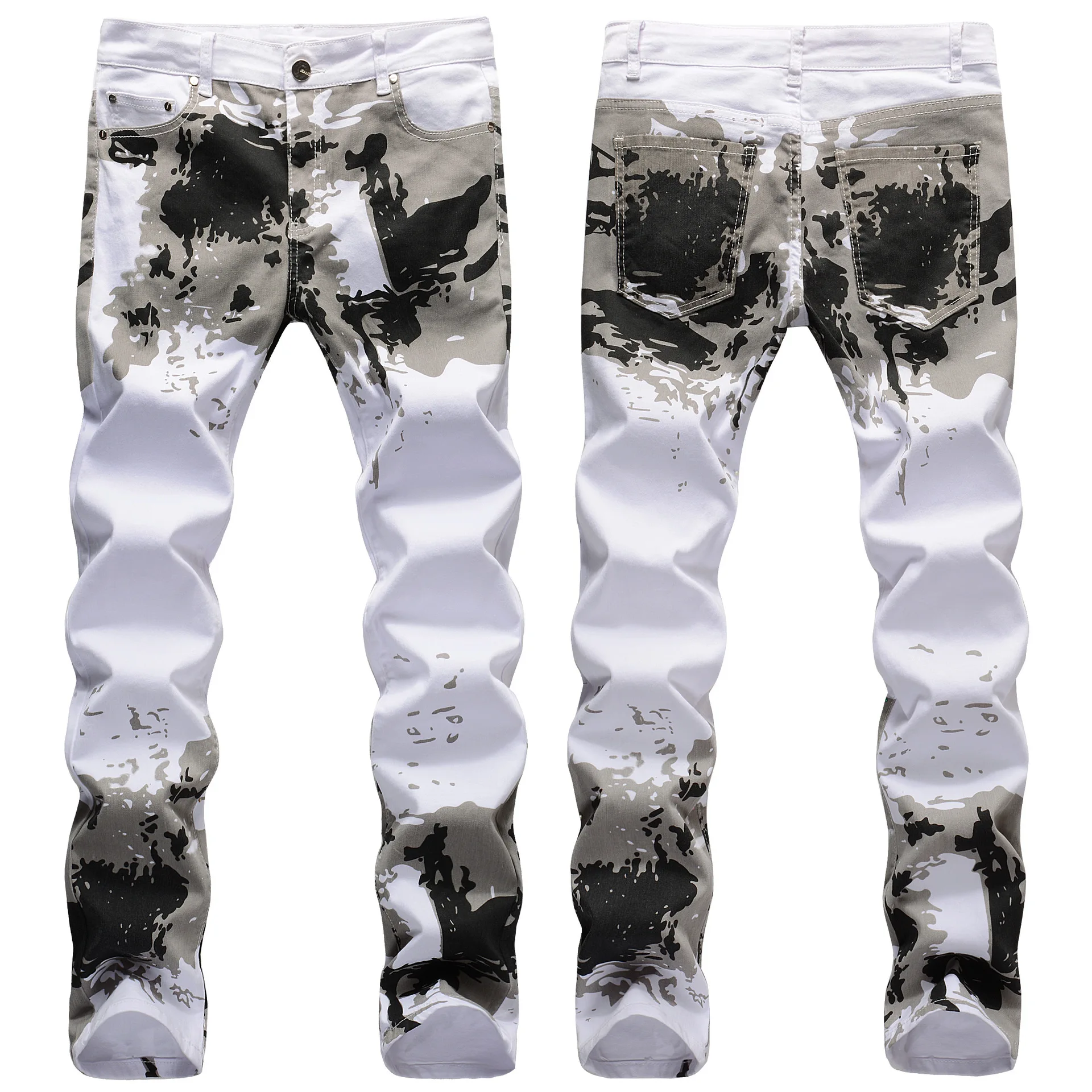 Spring And Autumn Men's Clothing Pants Slim-Fit Outdoor Sports Camouflage Print Stretch Small Straight Leg Jeans School Training