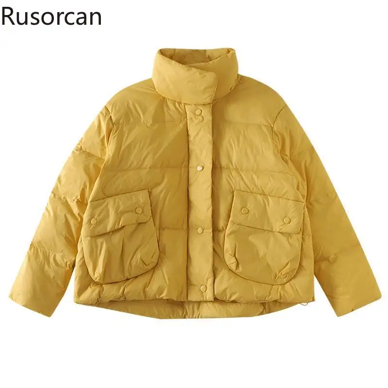 

Женский тонкий пуховик в стиле ретро, Короткая свободная повседневная куртка на белом утином пуху для женщин, зимняя новая свободная куртка