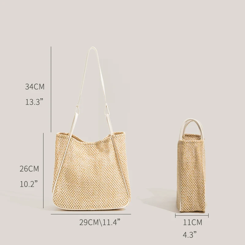MABULA 2Pcs Set Straw Woven Beach Hobo Underarm Purses Elegant Summer Handwoven Bucket Handbags with Clutch Bag