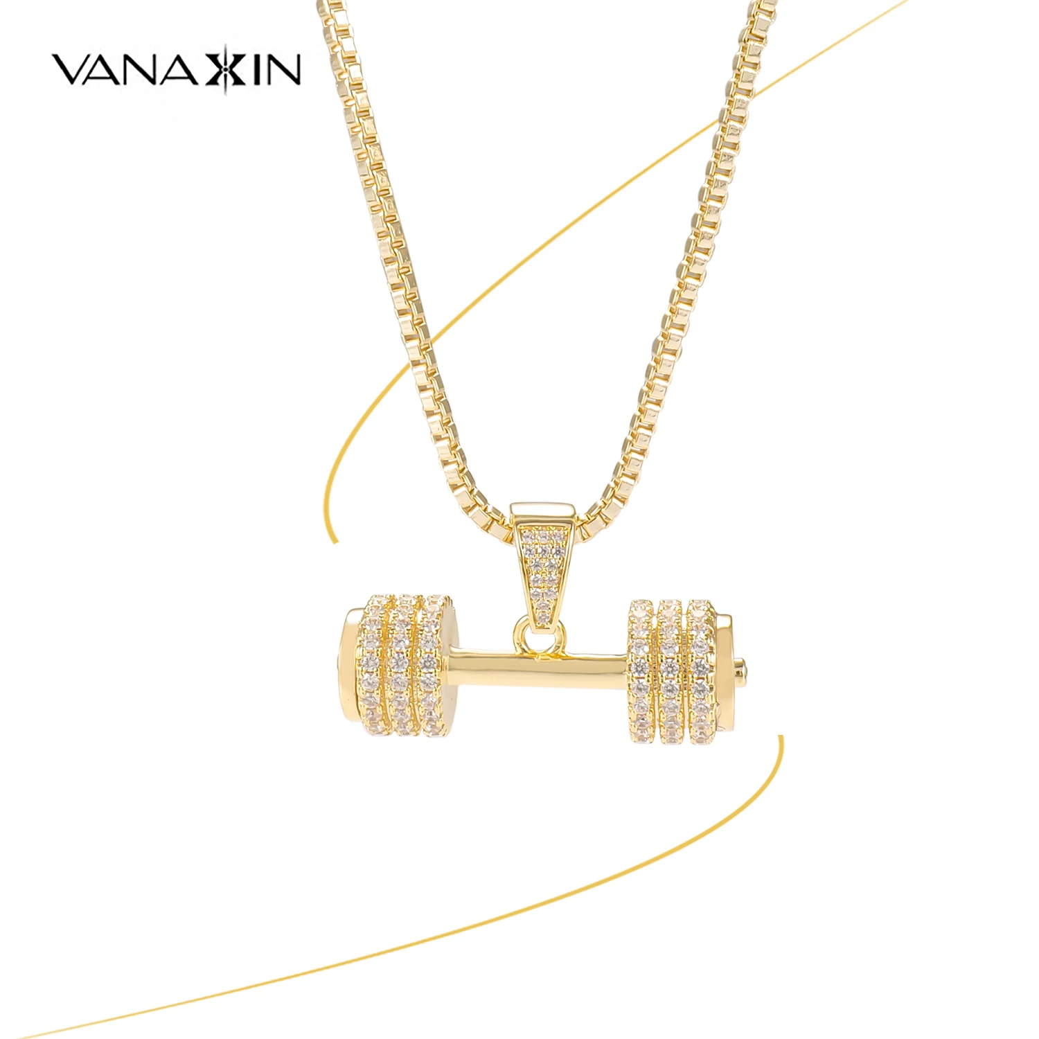 VANAXIN Льдом Из штанги подвеска в виде гантели хип-хоп ювелирные изделия ожерелье для мужчин подарок