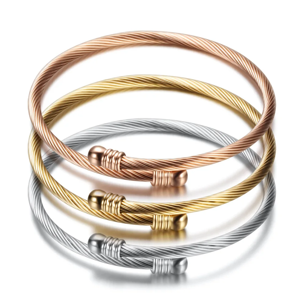 

Fashion Gold-color Trendy Stainless Steel Cuff Bracelets Love Bangles For Women Luxury Jewelry Valentines Day Bangles