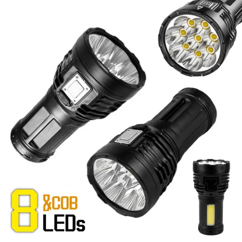 

NEW Super Bright Flashlight 8LED Powerful Led Torch Light USB Rechargeable COB Side Light 5 Modes Outdoor Adventure Camping Lamp