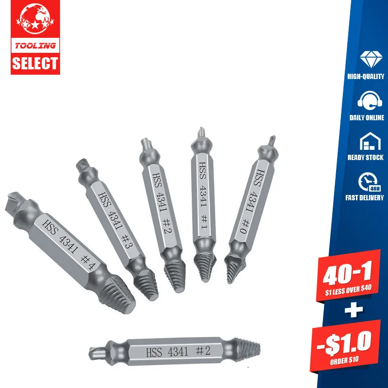 

6pieces 4341 High Speed Steel Screw Sliding Tooth Removal Tool Set Double-head Batch Head Broken Wire Repair Tool Kit