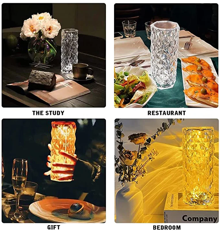 3/16 Colors Crystal Table Lamp Touch Remote Diamond Lamps Room Decor Atmosphere Bedside Night Light Desktop Projector Lights images - 6