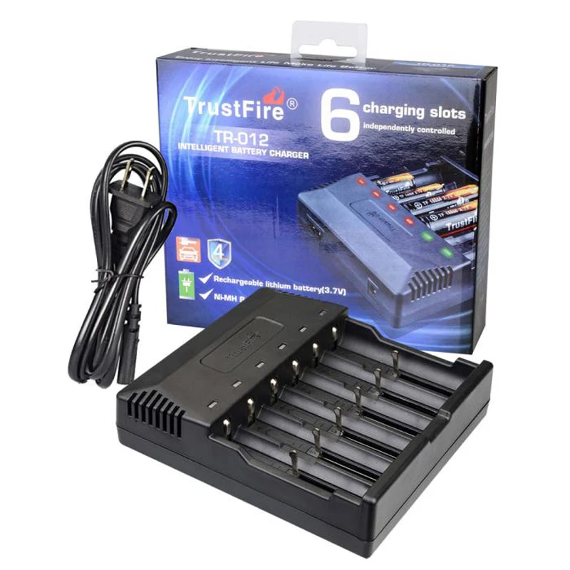 

TrustFire TR-012 Intelligent Li-ion Battery Charger Rapid 6 Slots LCD For 18650 18350 16340 14500 AA AAA Lithium Batteries