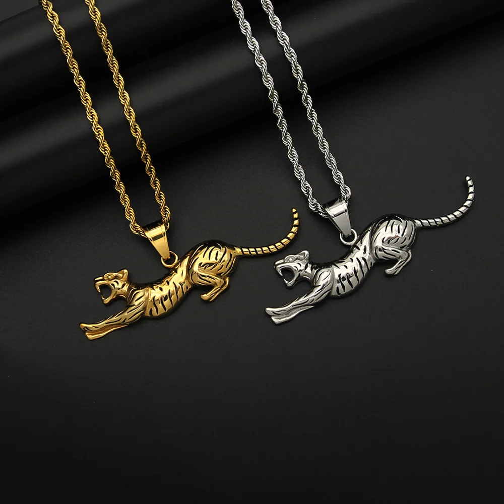 

Animal Series New Hip-Hop Stainless Steel Necklace Gold-Plated Vivid Leopard Pendant Personality Trend Jewelry Accessories Gift