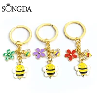 honey bee flowers oil drip keychain enamel insect colour pendant keyring gift for men women lovers car key chain jewelry gift