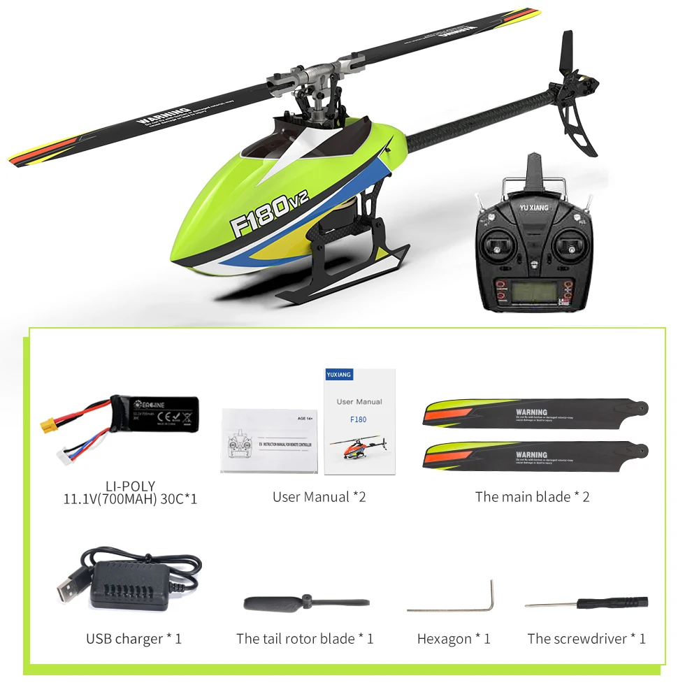 

YUXIANG F180 V2 2.4G 6CH 6-axis Gyroscope 3D 6G System Brushless Motor Aileron-less Helicopter RC Quadcopter Remote Control