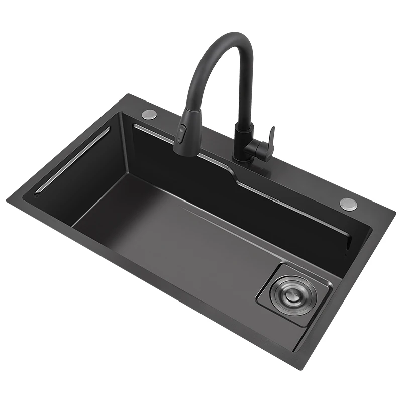 

Black Handmade Thickening Sink Single Slot Vegetable Washing Basin Undercounter Sinks Kitchen 304 Stainless Steel Sink 68x45cm