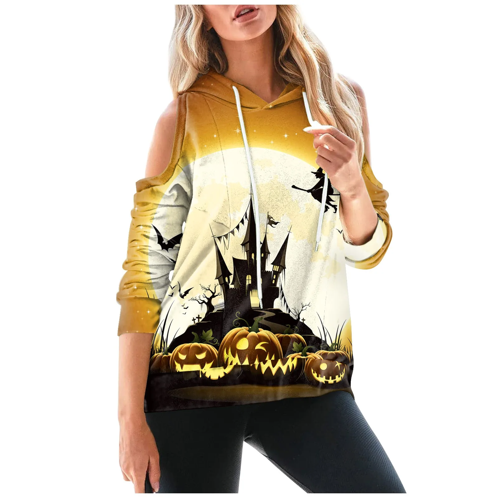 

Женский модный Повседневный пуловер с длинным рукавом, женский свитер с открытыми плечами, круглым вырезом и капюшоном, женская футболка