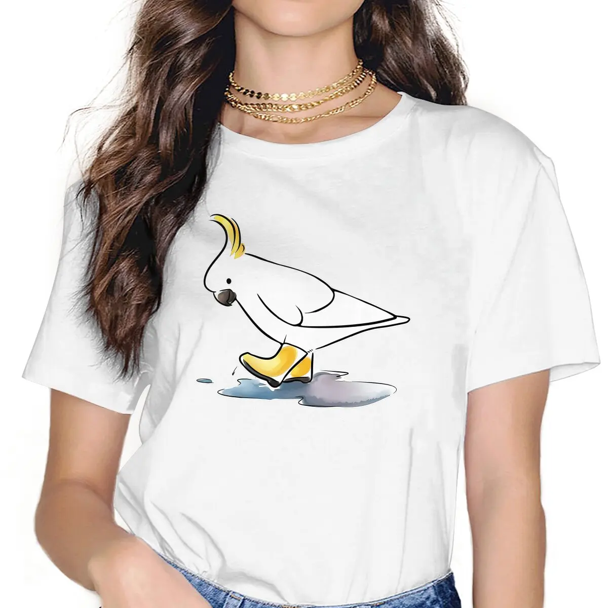 

Parrot Birds Pet Women T Shirt Cockatoo Rain Shoes Female Tops Polyester Harajuku Funny Y2k Tees Ladies Tshirt