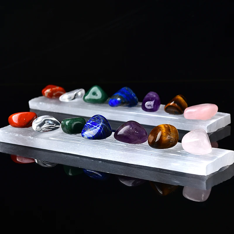 Натуральный белый селенит с семью чакрами гравий гипс чипсы минералы образцы