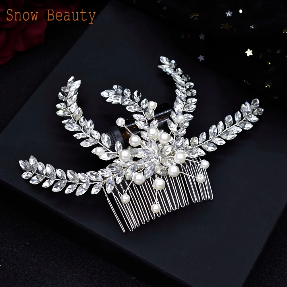 

A512 Handmade Wedding Comb Flower Bridal Headpiece Rhinestone Head Jewelry Pearl Wedding Hair Accessories Crystal Hair Clips