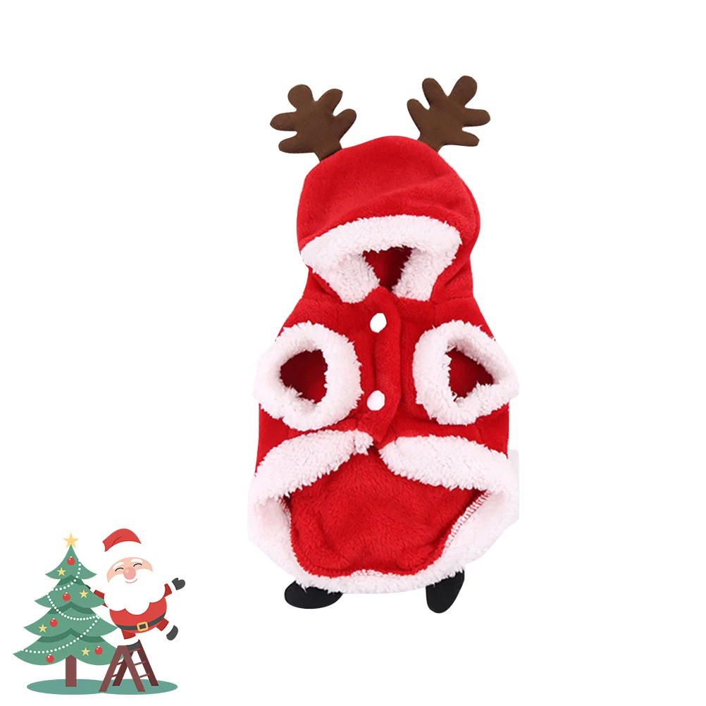 

Christmas Pet Dog Clothes Costume Puppy Coat Cat Clothing Santa Warm Hooded Flannel Hoodie Outfit Reindeer Festive Winter