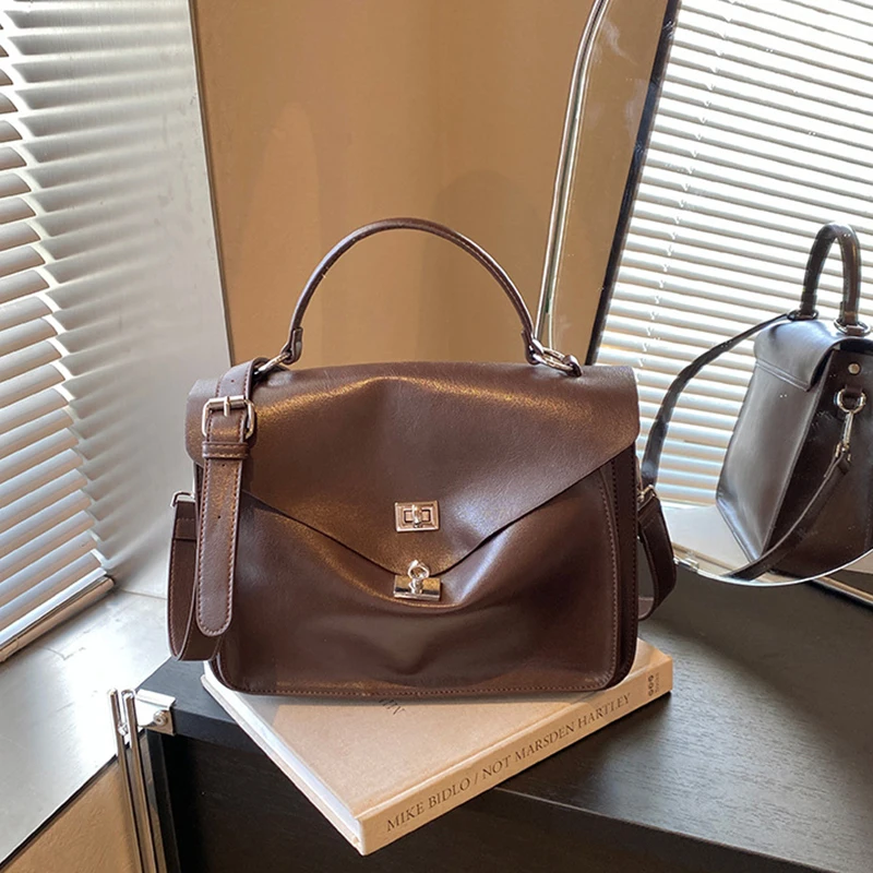 Женская сумка в стиле ретро вместительная многослойная кожаная сумка-тоут через