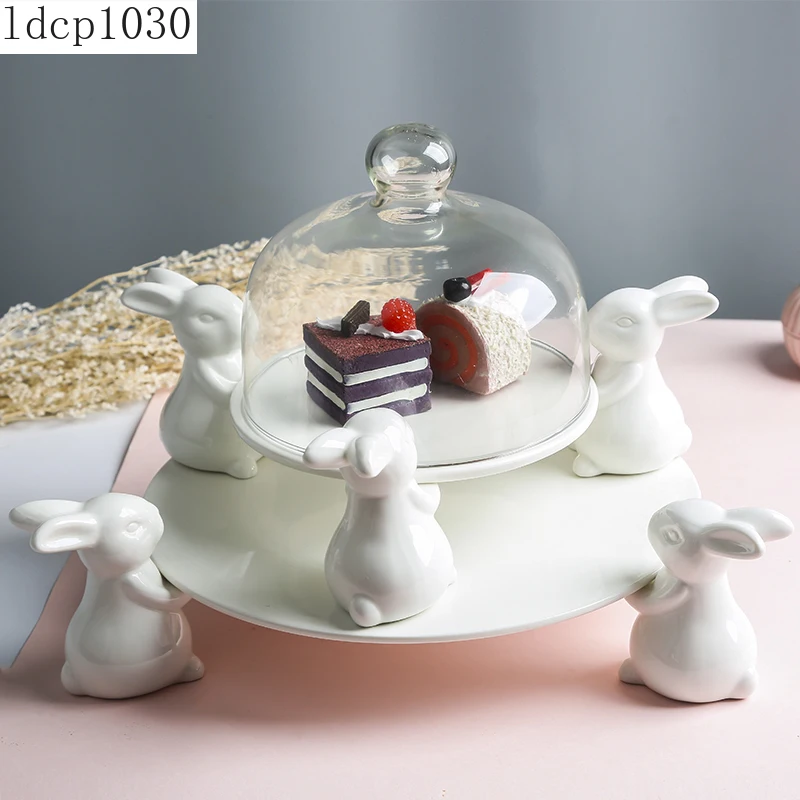 

White Porcelain Rabbit Dessert Plate Household Fruit Cake Plate Banquet Tabletop Ceramic Display Plates Cute Animal Rabbit Tray