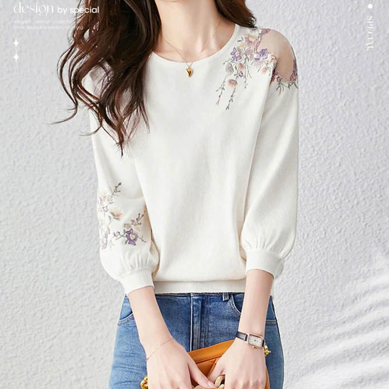 

Vintage Hollow Out knitted Tops Women 2023 Summer Fashion Woman Clothes Embroidery Tee Shirt Femme Short Sleeve T Shirts Female