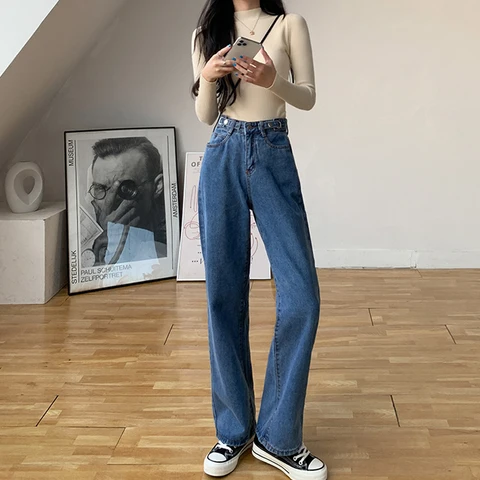 Vintage Jeans Woman High Waist Korean Y2k Straight Leg Jeans Streetwear Denim Women's Pants Y2k Female Clothing Clothes Blue