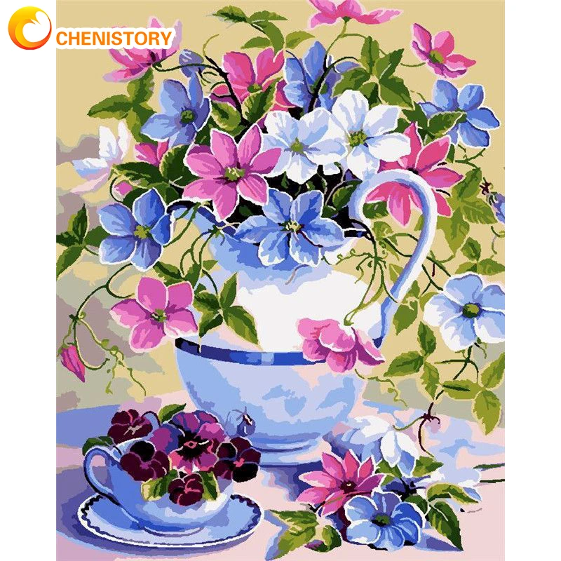 

Картины по номерам CHENISTORY, цветы ручной работы, акриловая краска, рисование по номерам в вазе, нулевая основа, Настенный декор для гостиной