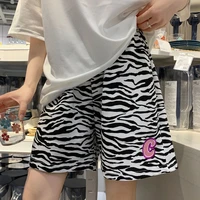 zebra stripes print shorts women 2022 new streetwear sports pants summer ins wide leg straight high waist shorts for women