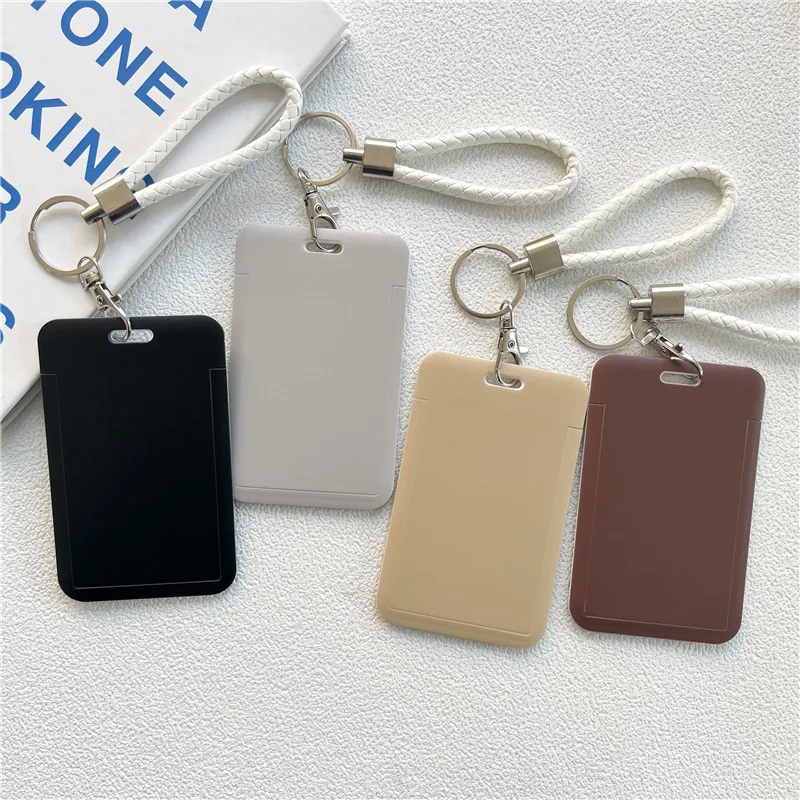 

Fashion Solid Color Bus Card Holder Bag Set Key Chain with Protective Cover for Student ID and Access Card